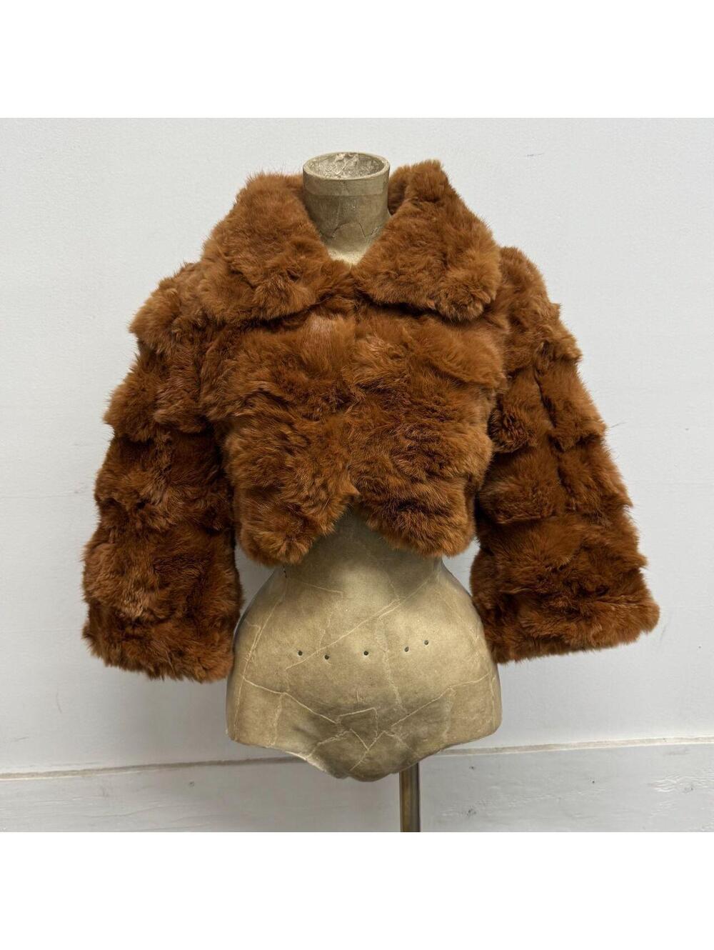 Vintage Y2K Tan Brown Rabbit Fur Jacket Coat Bolero